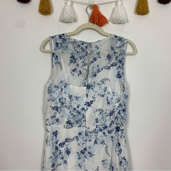 Calvin Klein High Low Midi Dress White Blue Floral Print Size 8 - Picture 6 of 12